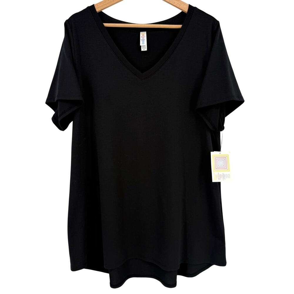 Lularoe Christy Solid Black V Neck T Shirt Womens Plus Size 2XL Short Sleeve